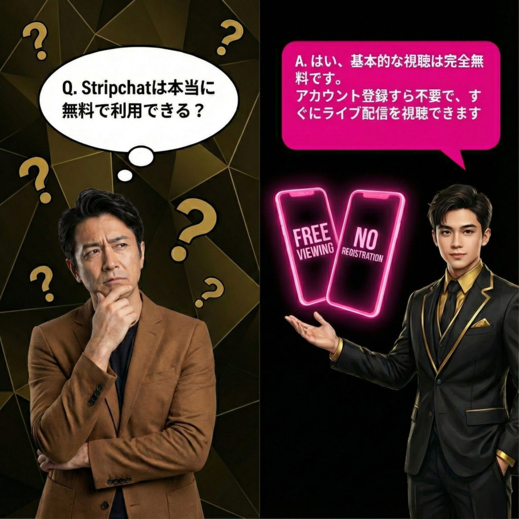 Q. Stripchatは本当に無料で利用できる?A.はい、基本的な視聴は完全無料です。