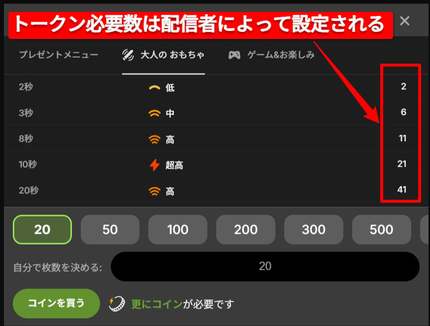 StripchatのLovense連動機能における振動レベルと必要トークン数